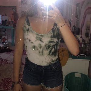 AE Green and white tie-dye tank top bodysuit